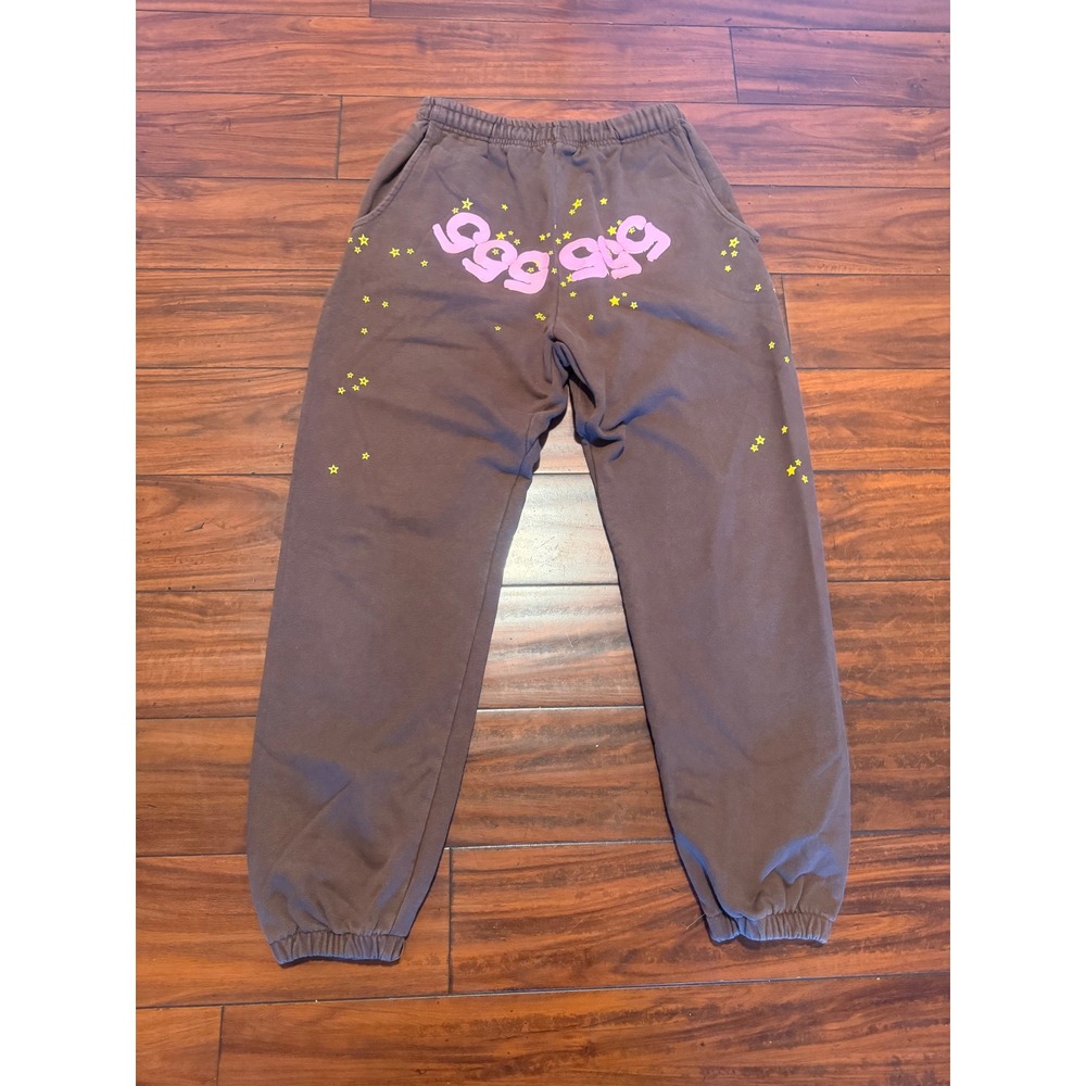Sp5der 555 999 Brown Star Sweatpants Pink Puff Print Joggers Large